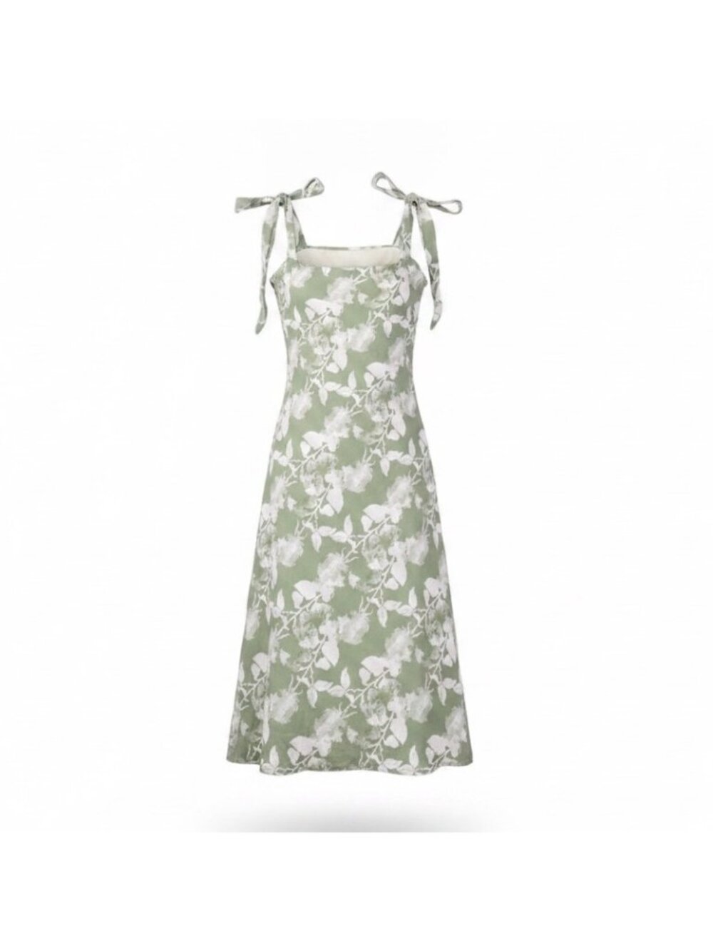 Hutch Womens Green Floral Polyester A-Line Midi Dress With Tie Straps Size 8